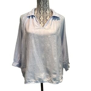 Part Two Nari Women's 100 % Linen collard v neck Relaxed top size 36 light Blue